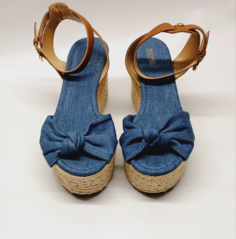 Michael Kors Blue and Tan Women's Wedge Sandals - Picture 3 of 16